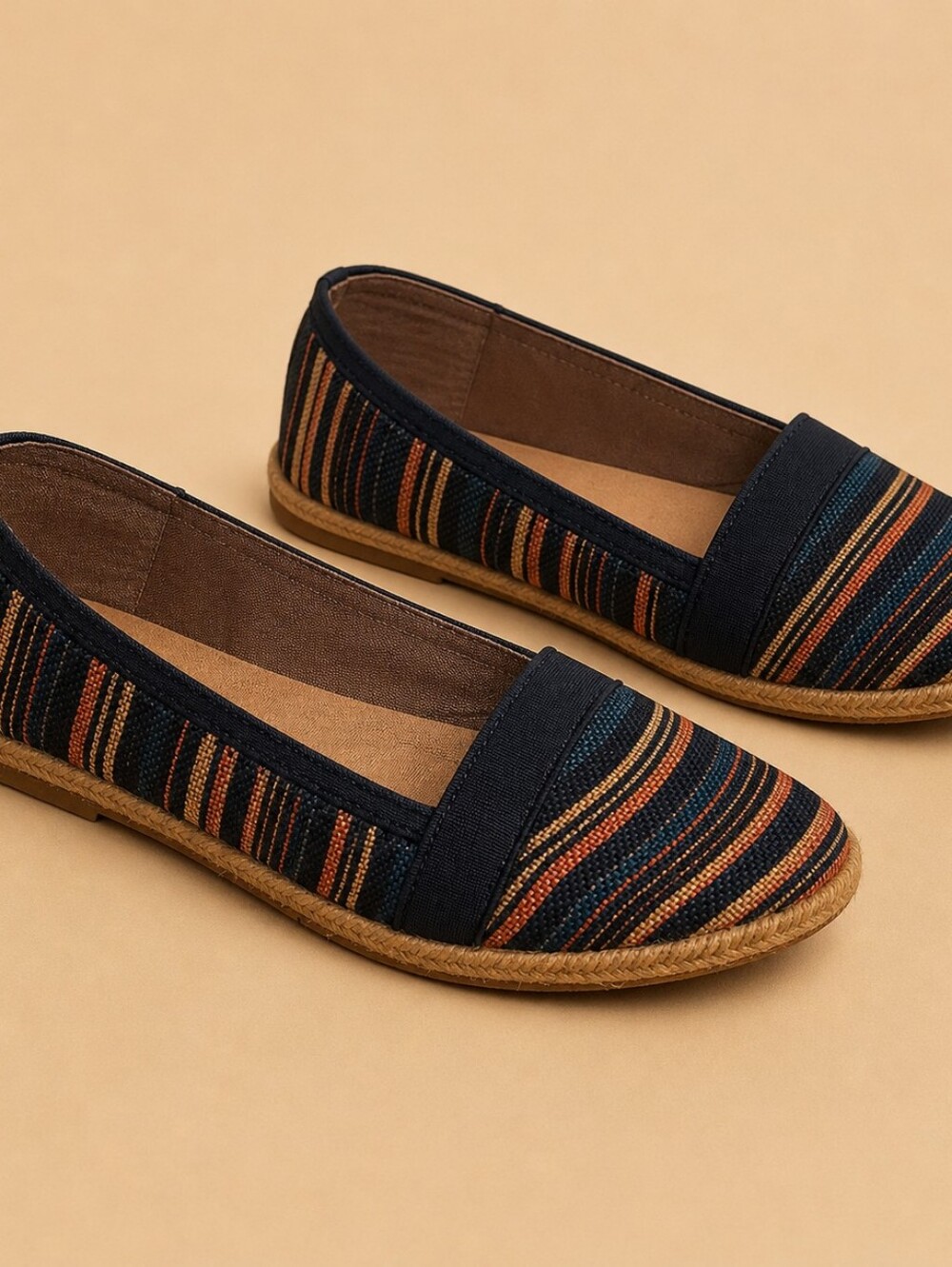 Giani Bernini Navy Multicolor Striped Slip-On Flats
